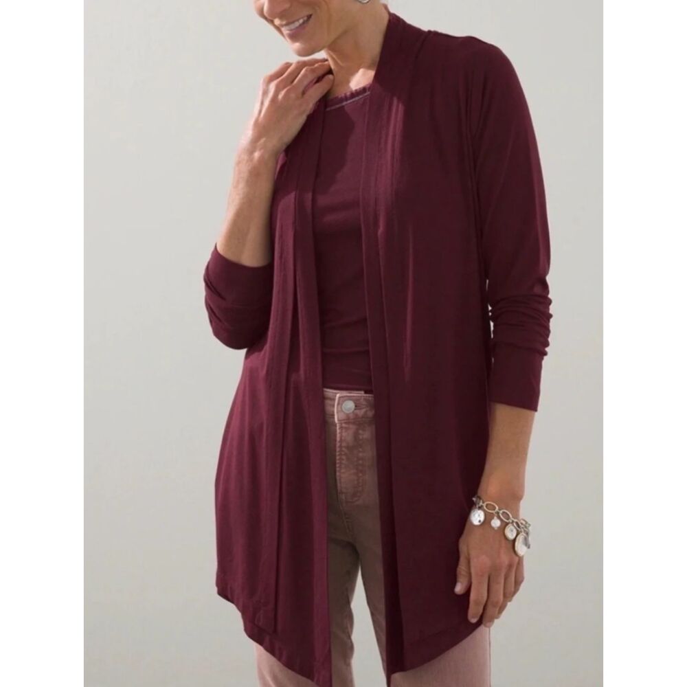 Chico's Long Long Open Front Duster Long Sleeve Wrap Sweater Rayon Size M
